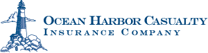 A green background with blue letters that say " ocean harbor insurance company ".