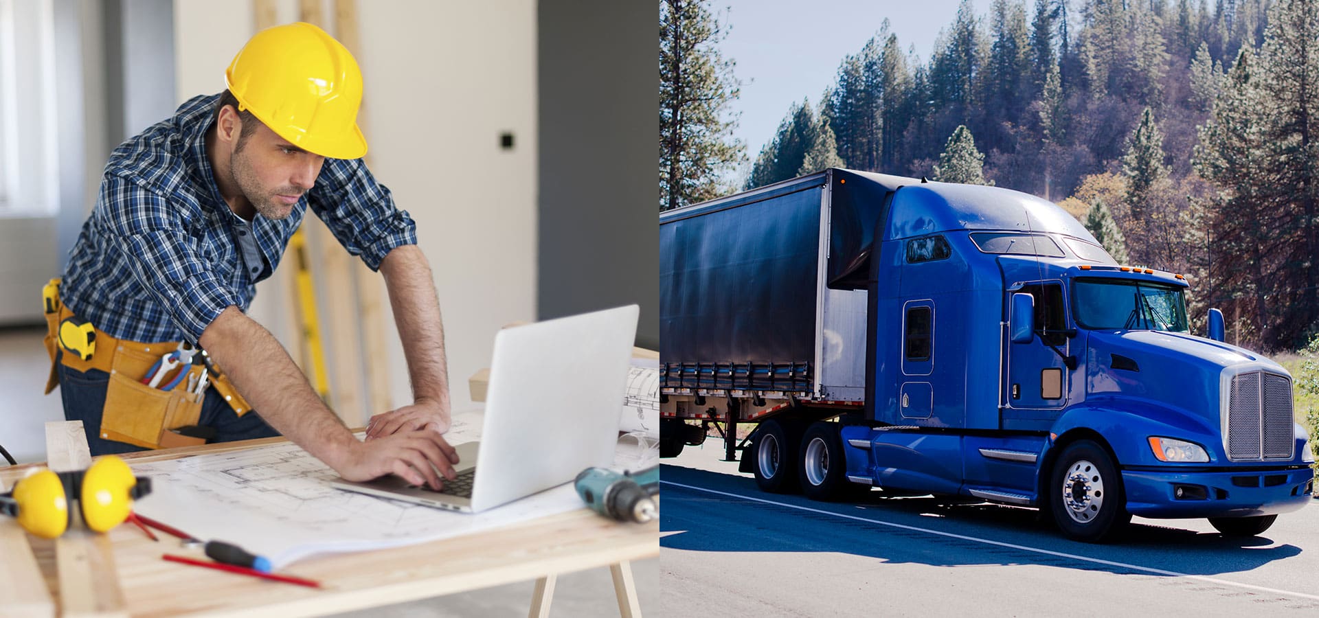 A man is using his laptop while standing next to a truck.